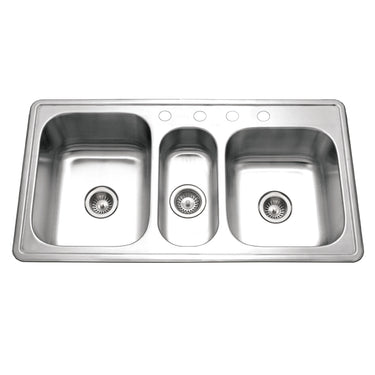 Houzer Premier 41 inch Stainless Steel Drop-in Topmount 4-hole Triple Bowl Kitchen Sink, Nested 20-Pack